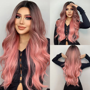 Popxstar  Red Synthetic Wigs Long Body Wavy Wig Natural Hairline Daily Red Hair Heat Resistant Fiber Smooth Party Cosplay Wig